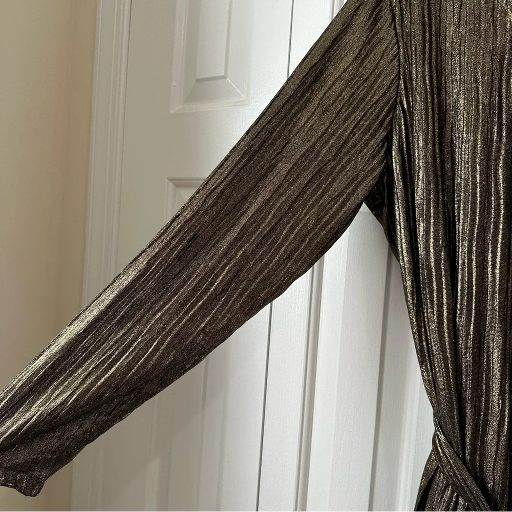 Rachel Roy Collection Pleated Metallic Wrap Dress Black & Gold 2X NWT